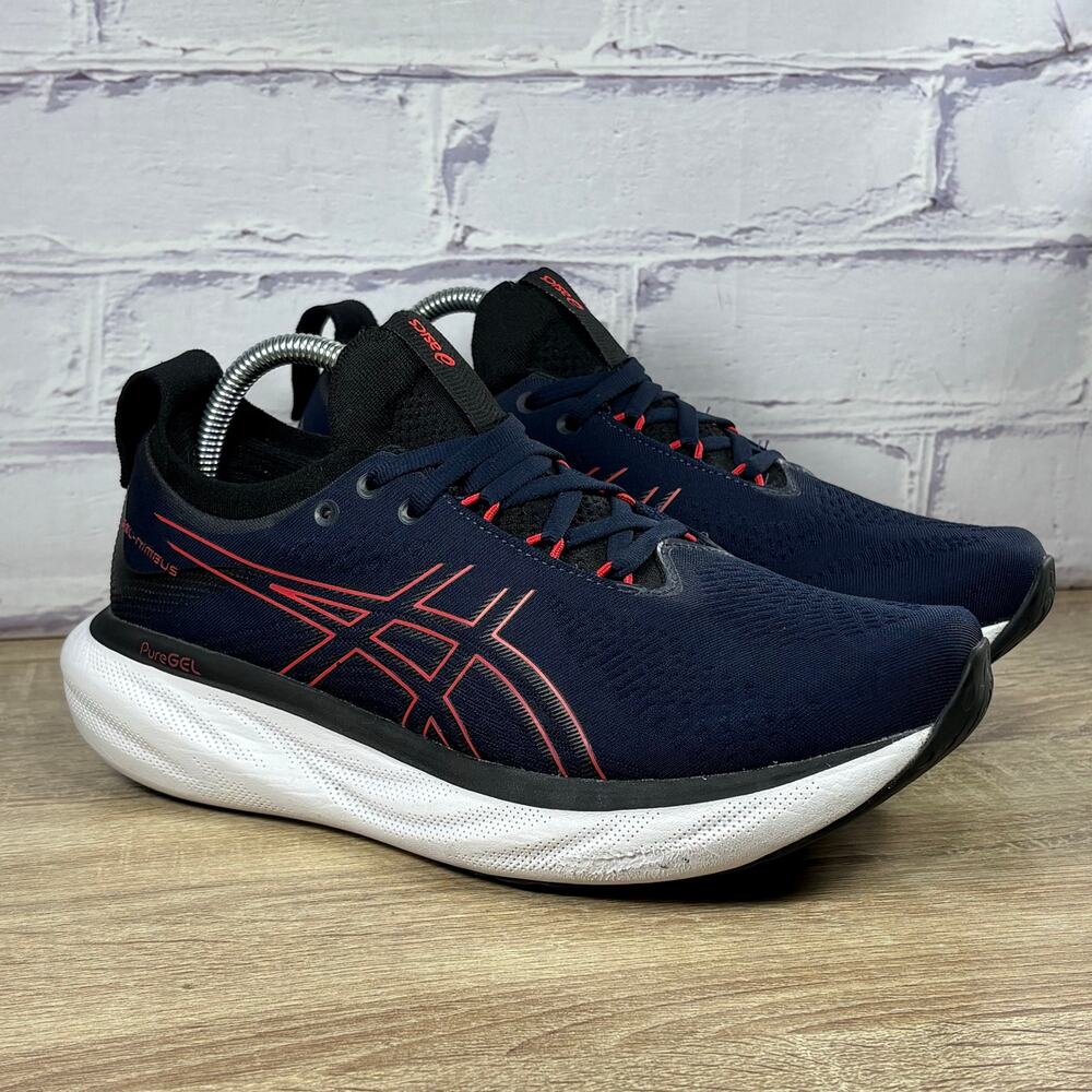 Asics Gel-Nimbus 25 Navy Blue Red Running Shoes Men's Size 7.5 Athletic Sneakers